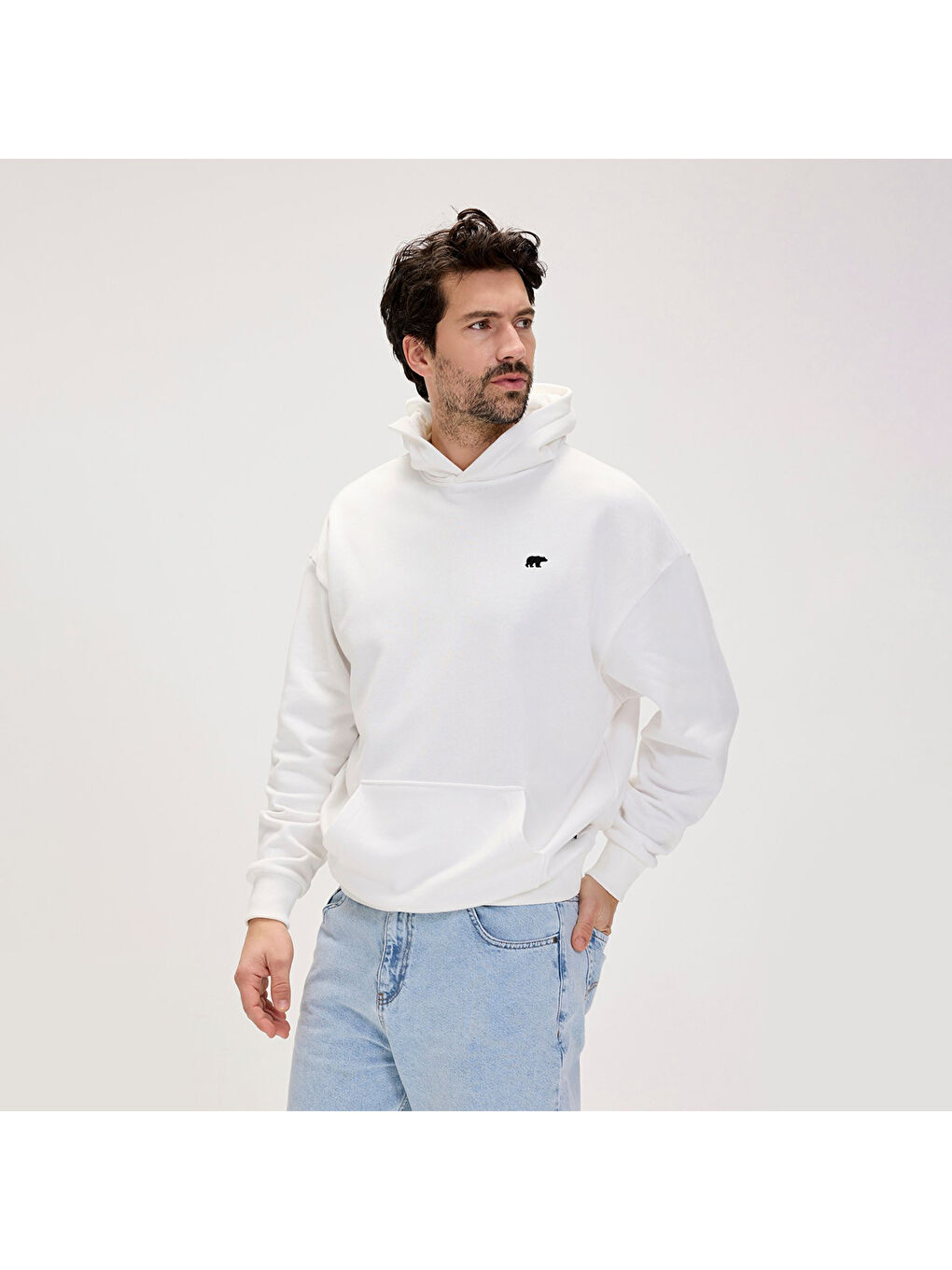Drake Oversize Erkek Beyaz Kapüşonlu Hoodie-2