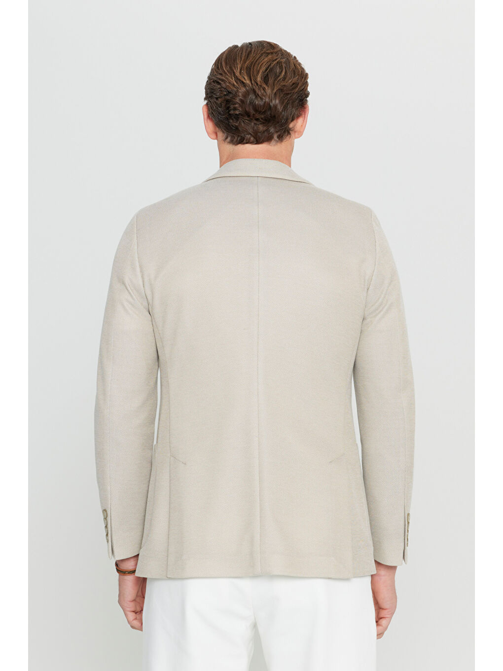 Erkek Bej 360 Her Yöne Esneyen Pamuklu Slim Fit Kırlangıç Yaka Armürlü Blazer Ceket-6