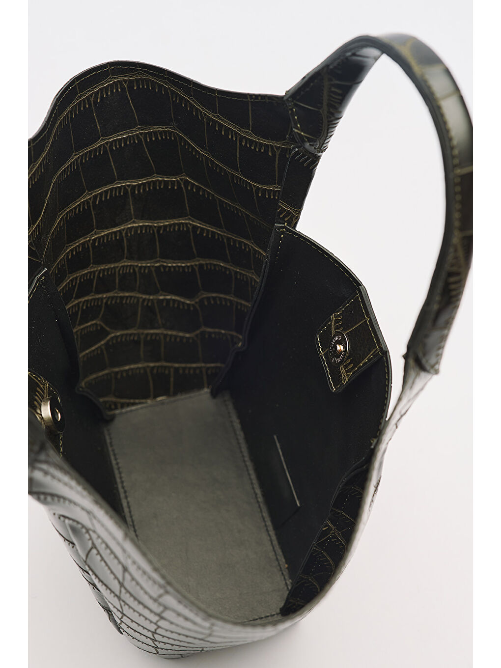 Tara Kabartma Deri Çanta Koyu Yeşil-8