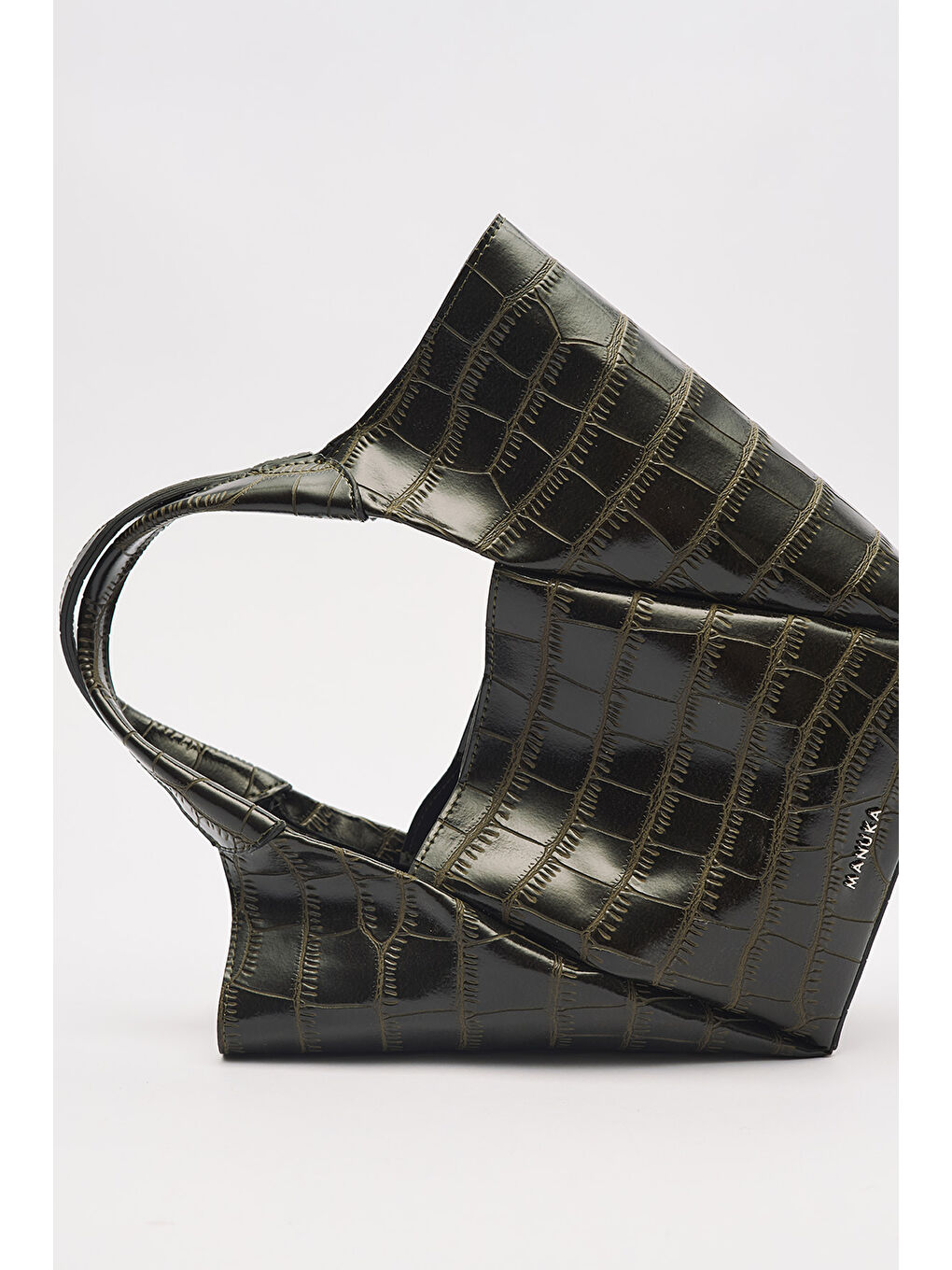 Tara Kabartma Deri Çanta Koyu Yeşil-9