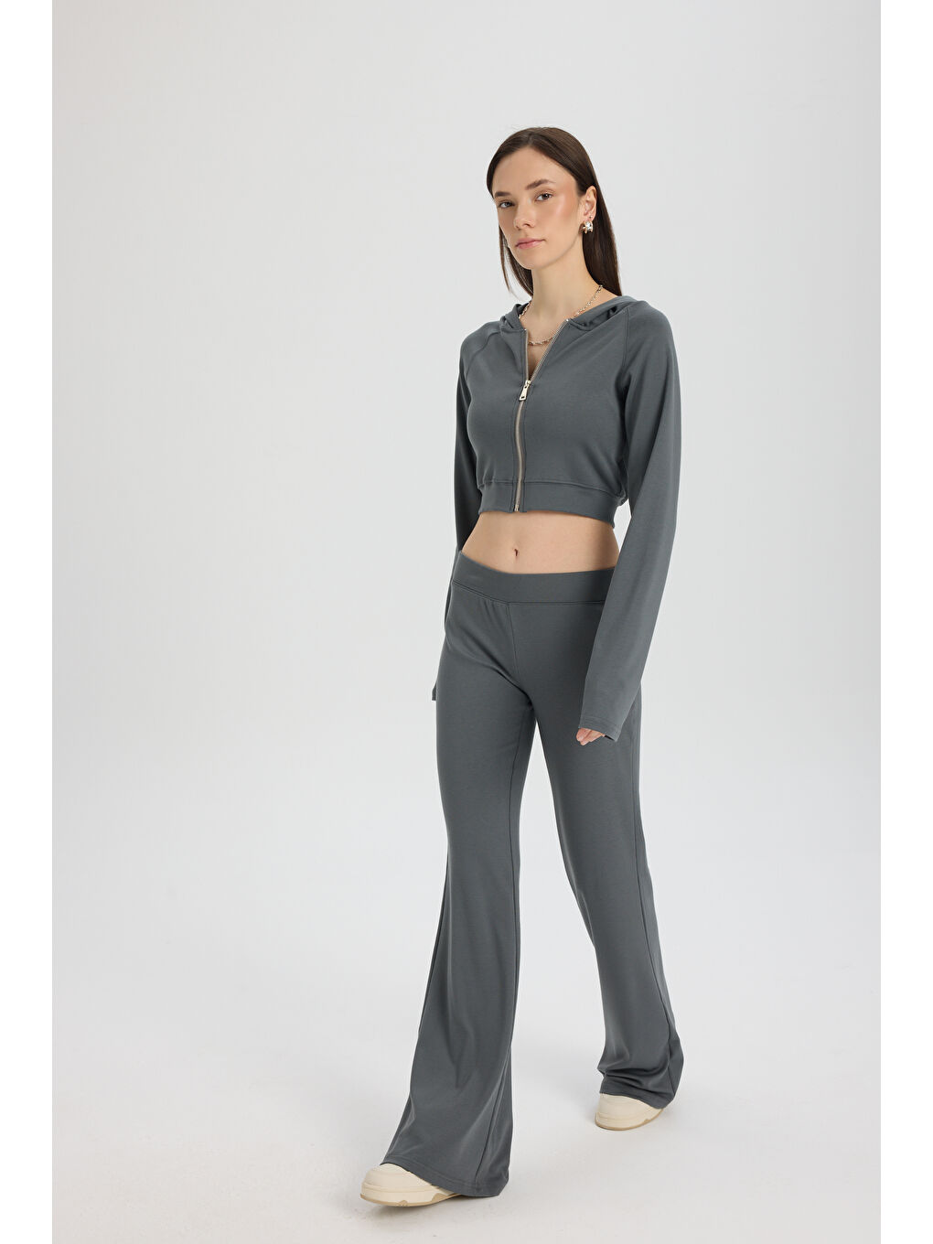 Gri Remy Fermuarlı Füme Eşofman Takım-2