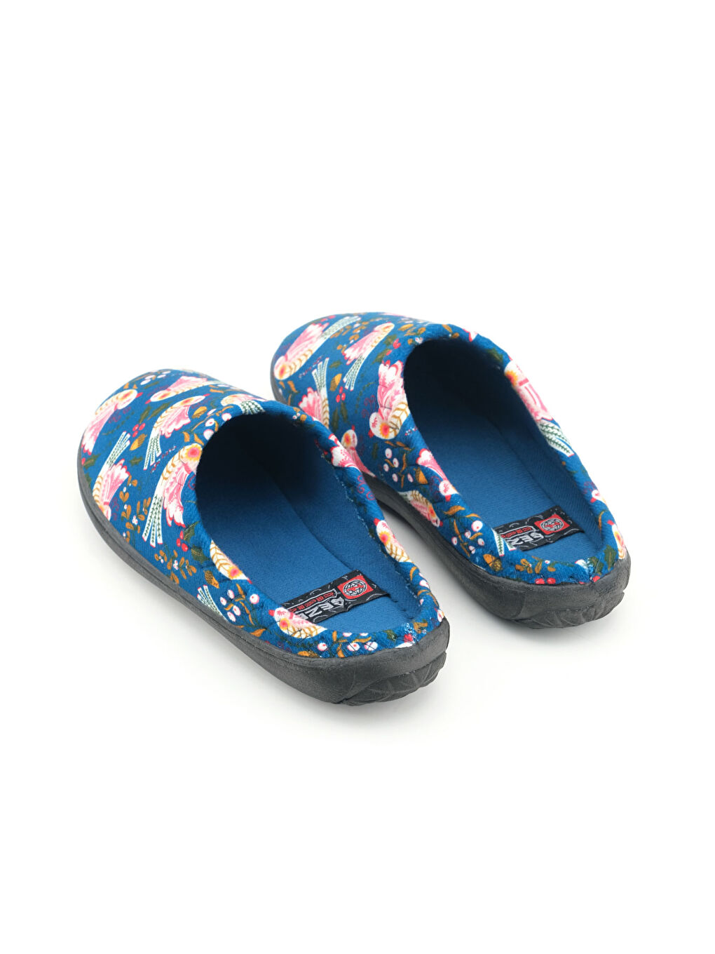 Mavi Kadın Kışlık PU Rahat Taban Desenli Ev Bahçe Gondol Terlik-3