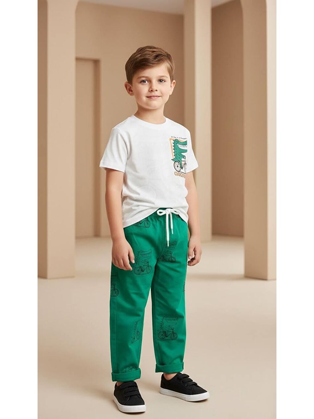 Gri Erkek Çocuk Dinozor Baskılı Pamuklu Altüst Takım