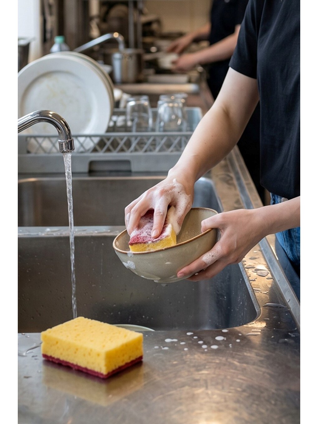 Sarı Lüx Kırmızı İtalyan Keçeli Catering/Restaurant Büyük Boy Mercan Bulaşık Süngeri 4 Adet-2