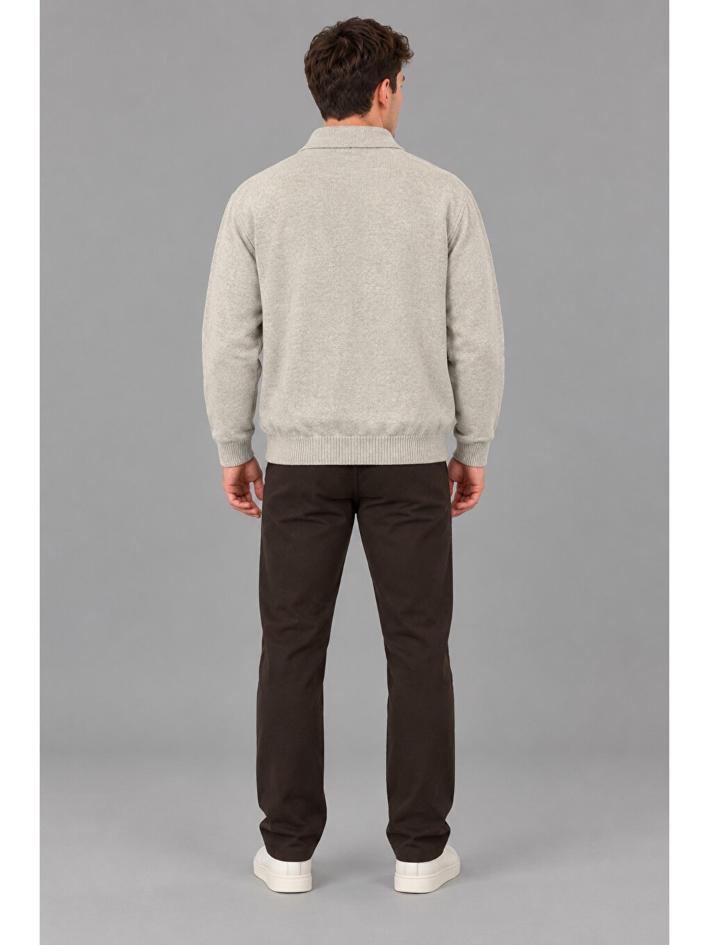 Bej Oversize Düğmeli Yaka Örgü Kazak Dp 17501_10063-5