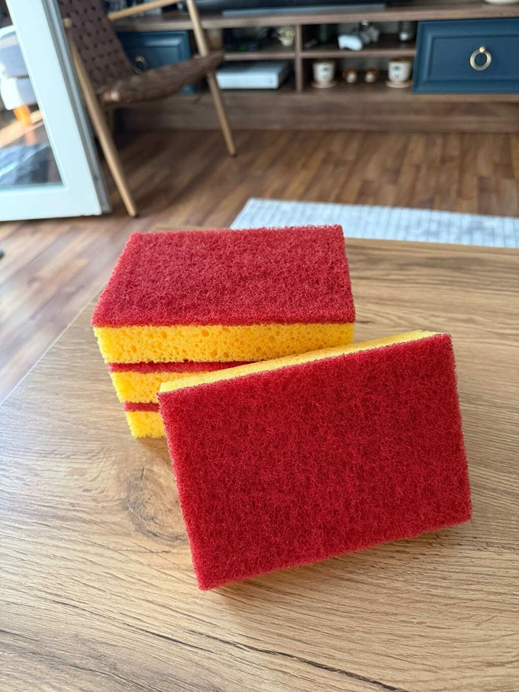 Sarı Lüx Kırmızı İtalyan Keçeli Catering/Restaurant Büyük Boy Mercan Bulaşık Süngeri 4 Adet-7