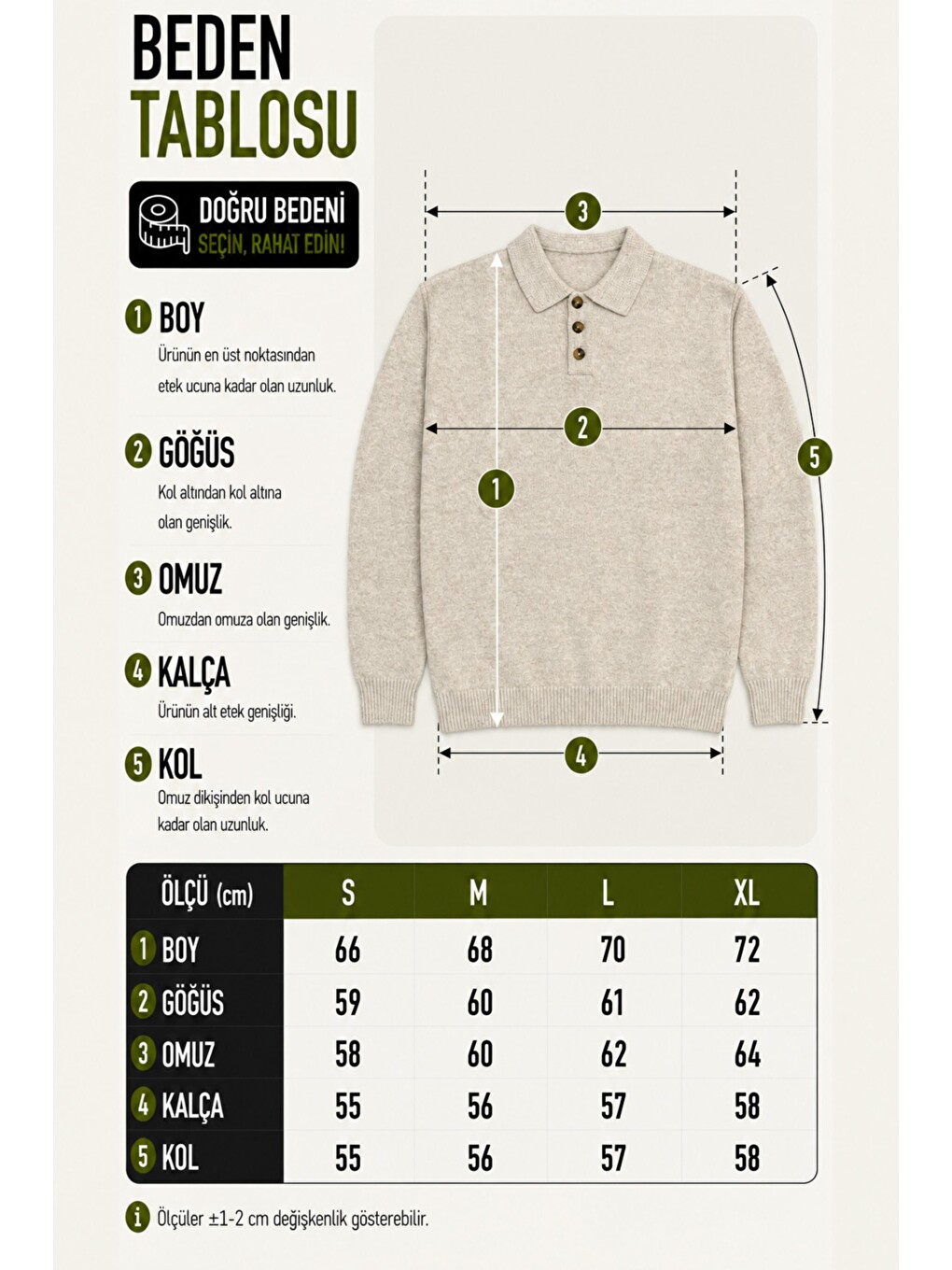 Bej Oversize Düğmeli Yaka Örgü Kazak Dp 17501_10063-6