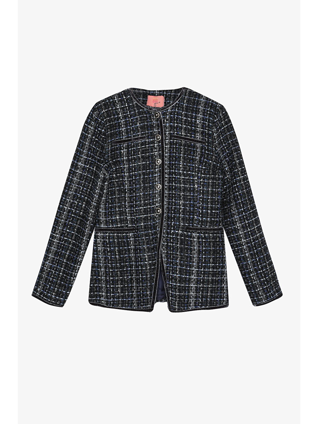 Yeşil Yuvarlak Yaka Düğmeli Tüvit Ceket Lacivert