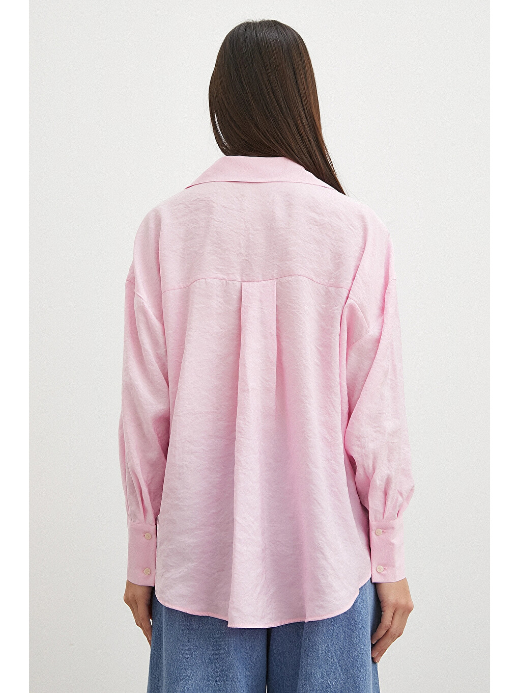 Dökümlü Oversize Modal Gömlek Pembe-5