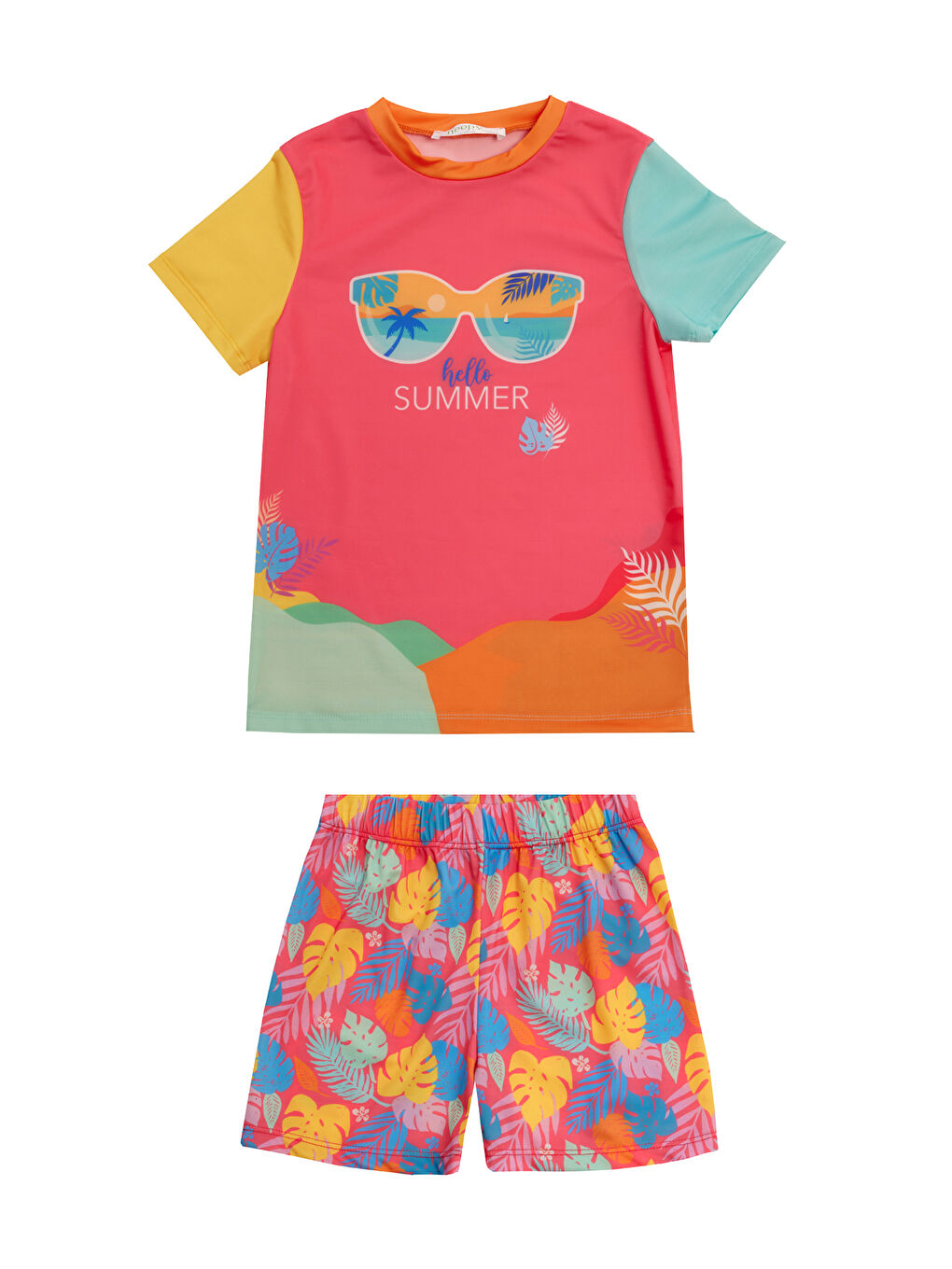 UV Korumalı Şort Kısa Kollu Çocuk Deniz Havuz Mayosu 5237 Mercan