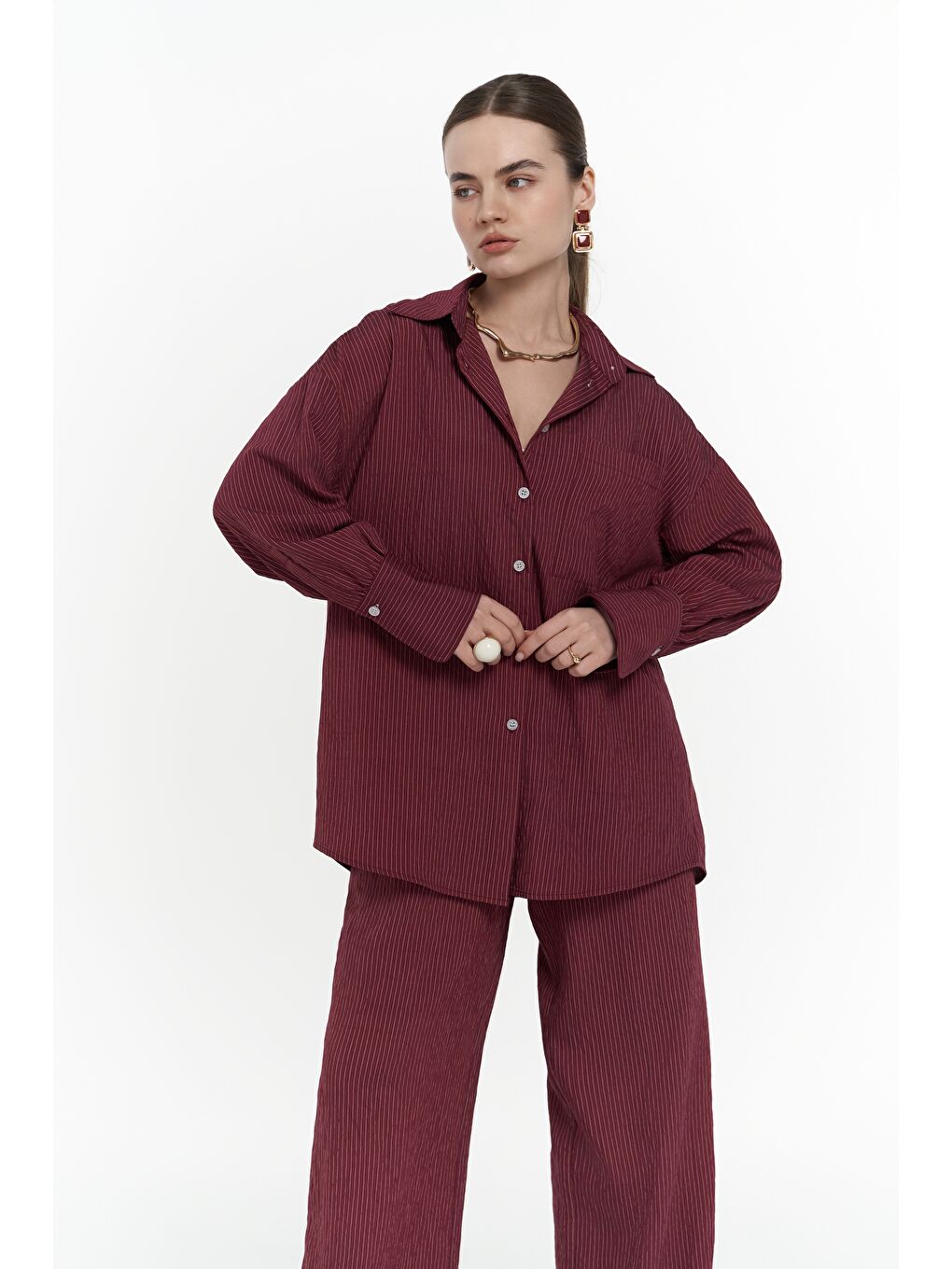 Melia Dantel Detay Bordo Üçlü Takım-3