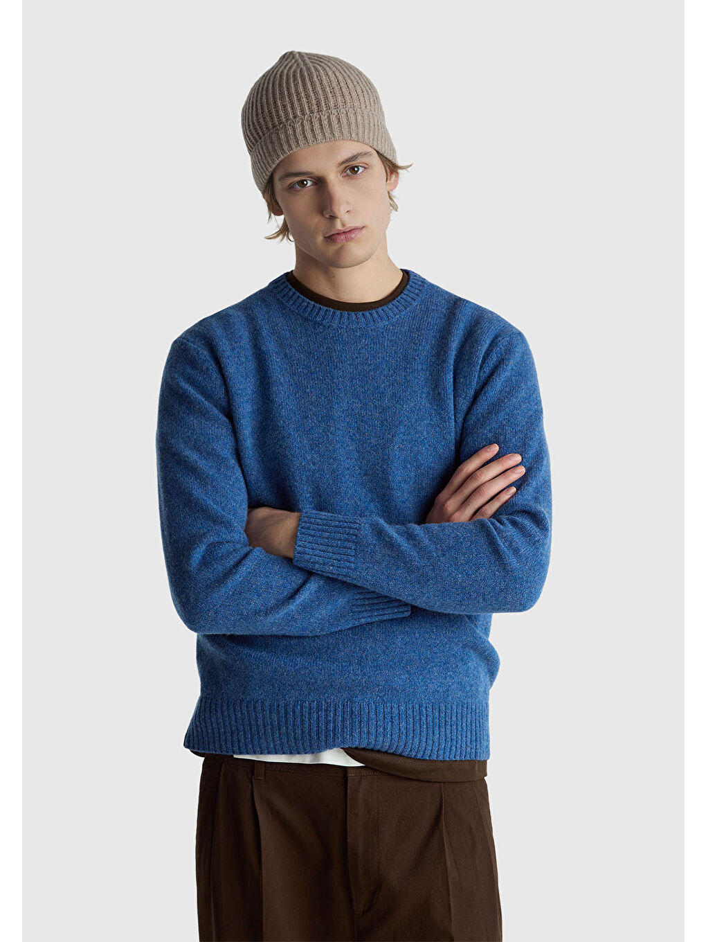 Erkek Koyu Mor Bisiklet Yaka Shetland Kazak