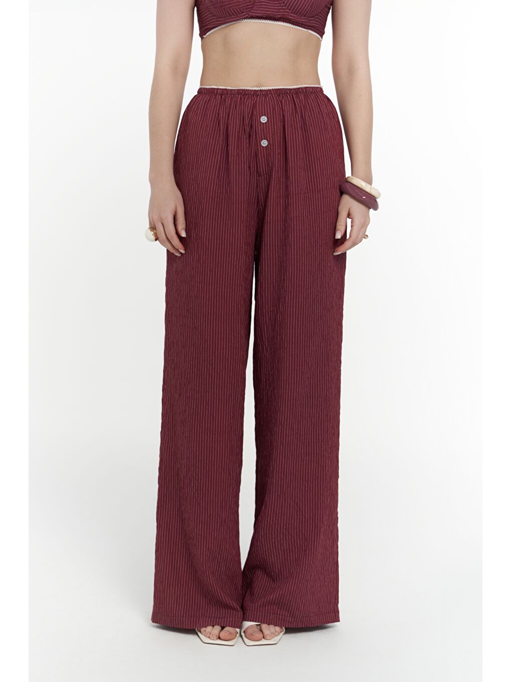 Melia Dantel Detay Bordo Üçlü Takım-5