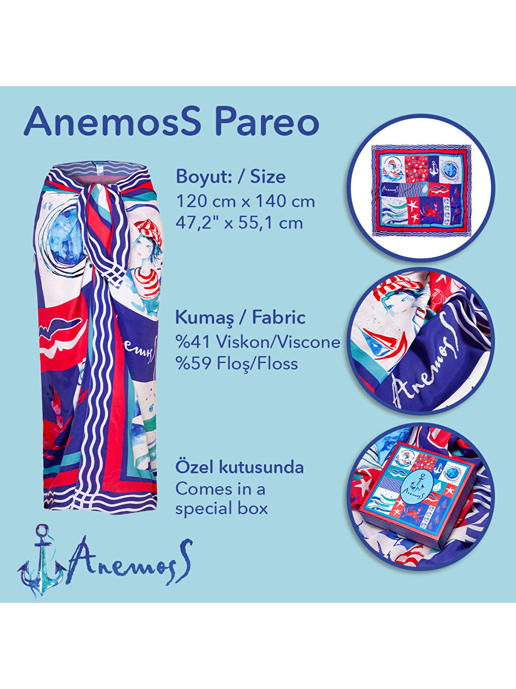 Harmoni Viskon Pareo Lacivert 120*140 cm-4