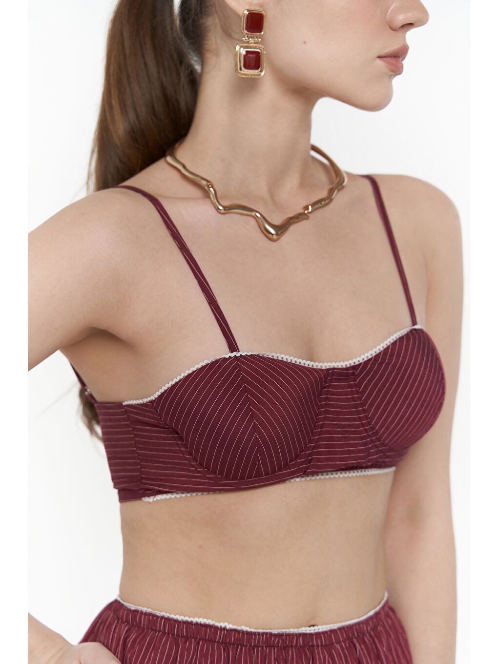 Melia Dantel Detay Bordo Üçlü Takım-6