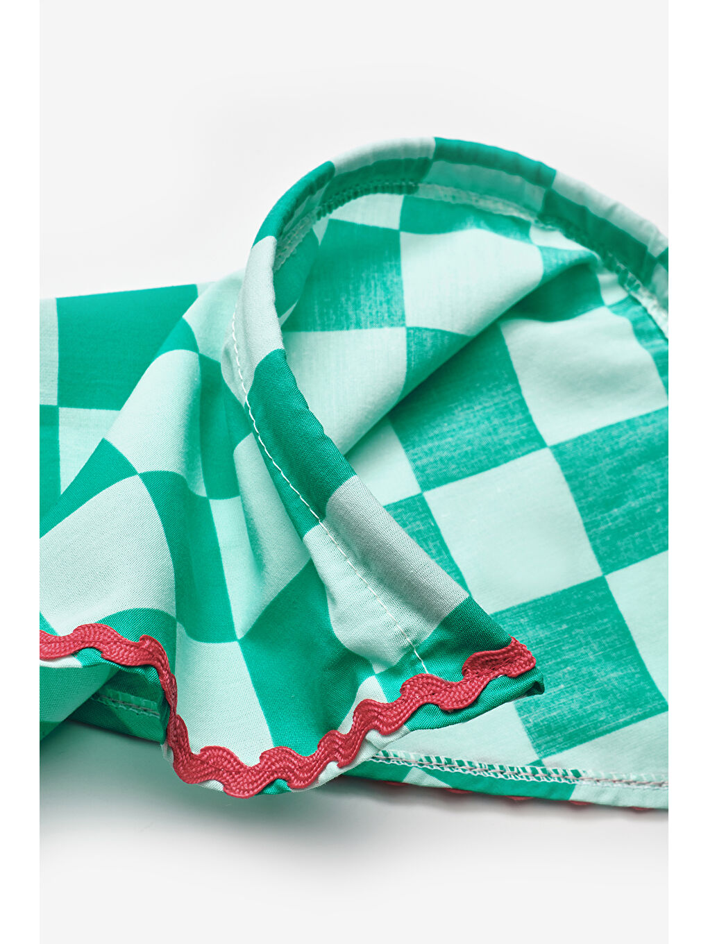 Yeşil Mint  Dama Desenli Kız Çocuk Üçgen Fular Bandana-1