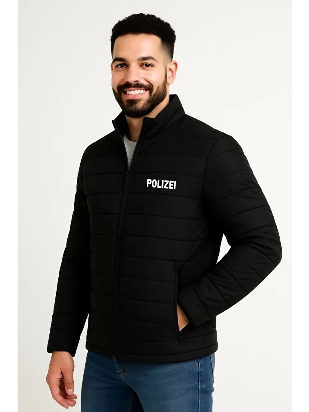 Siyah Erkek Mikro Su İtici Kapitone Baskılı Astarlı Fermuarlı Bomber Mont-2