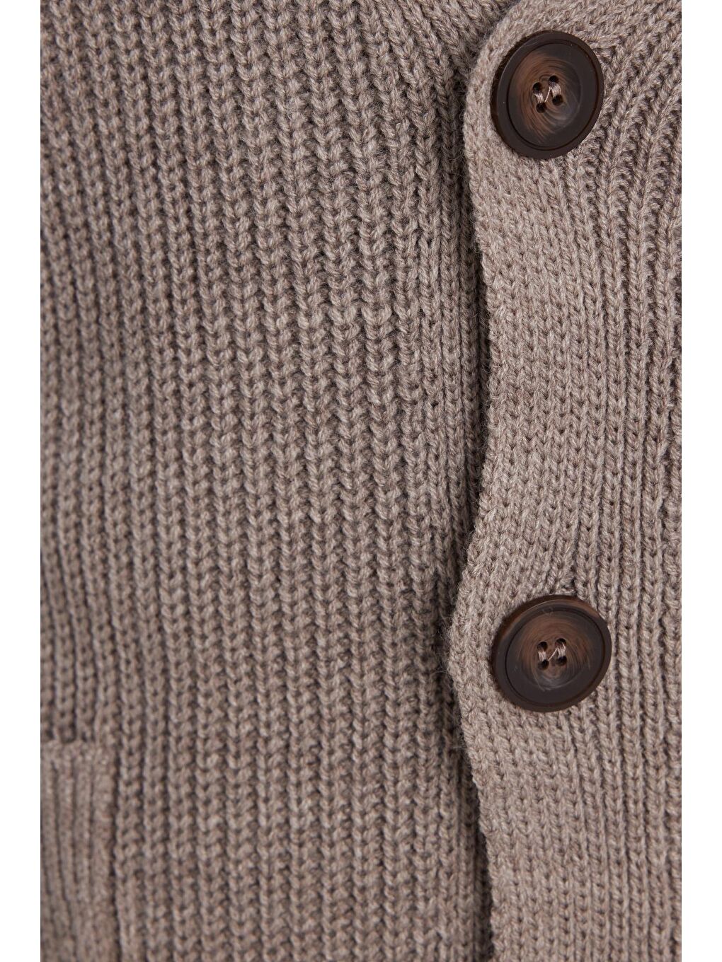 Erkek Standart Fit Normal Kesim V Yaka Düğmeli Kahverengi Hırka-5