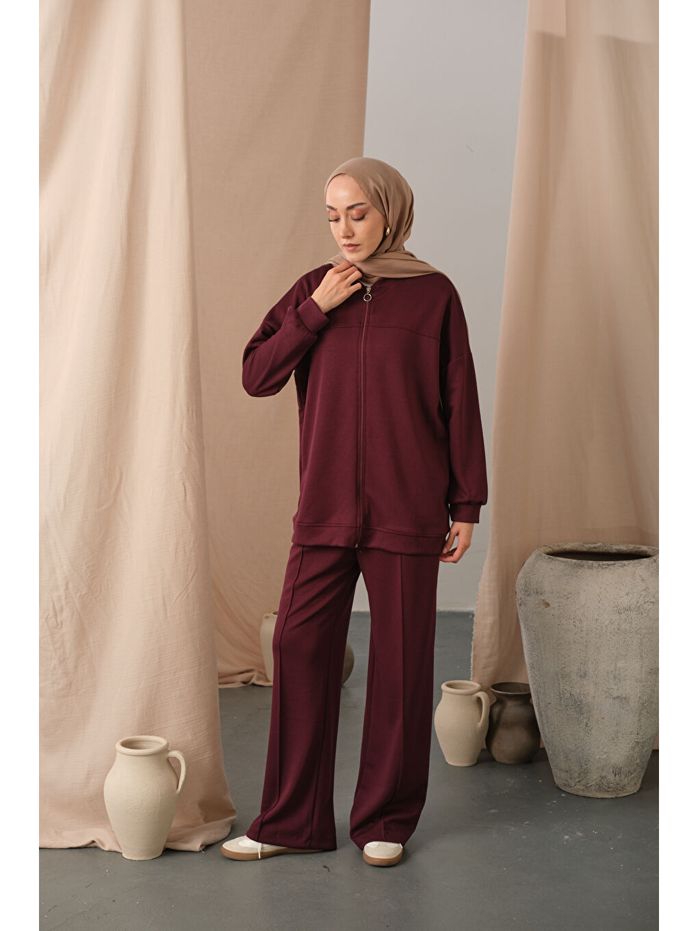Kadın Çıma Detay İkili Takım Bordo-1