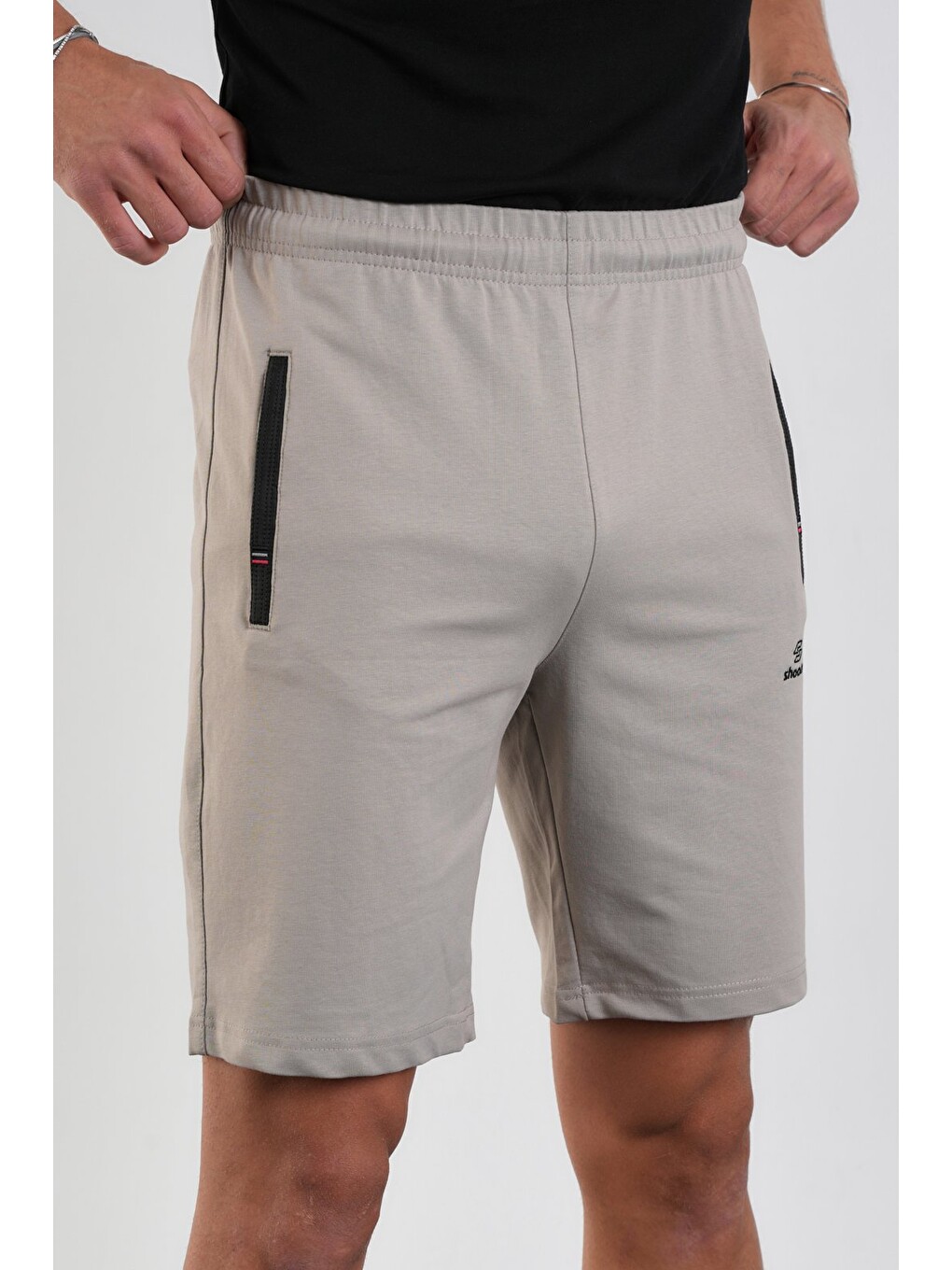 Gri Erkek Regular Fit Fermuar Cepli Pamuklu Şort-3