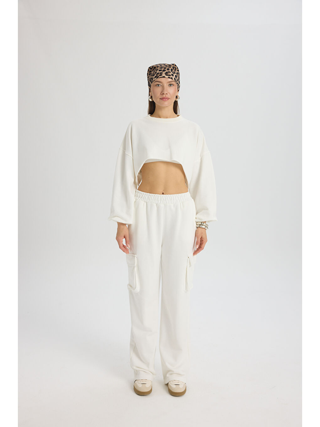 Swan Yandan Cepli Beyaz Eşofman Takım-1