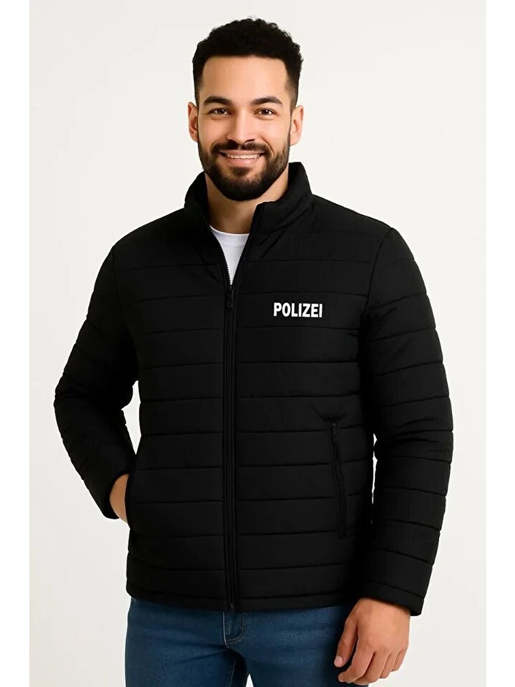 Siyah Erkek Mikro Su İtici Kapitone Baskılı Astarlı Fermuarlı Bomber Mont-3