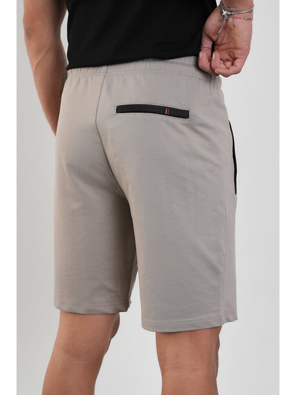Gri Erkek Regular Fit Fermuar Cepli Pamuklu Şort-6