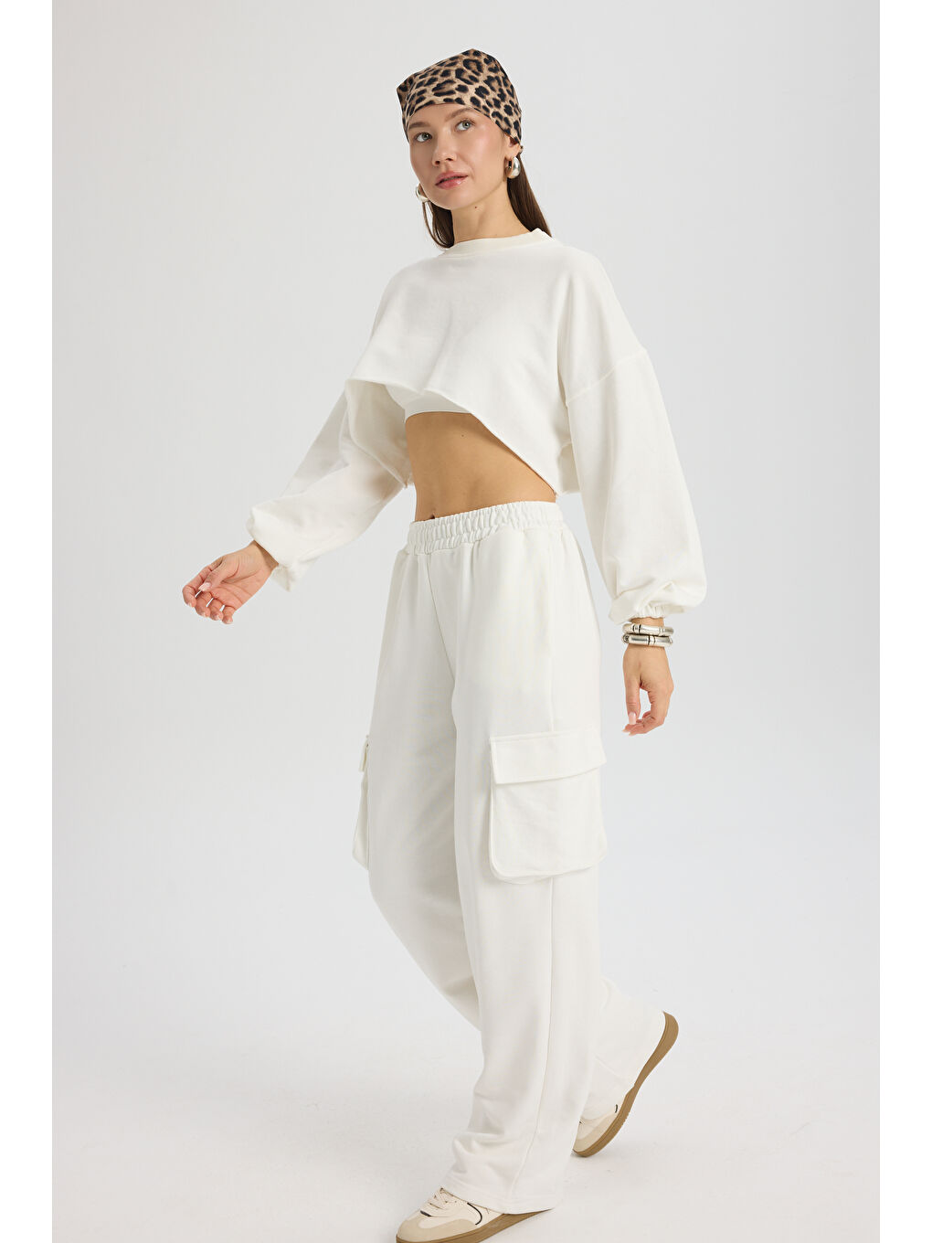 Swan Yandan Cepli Beyaz Eşofman Takım-2