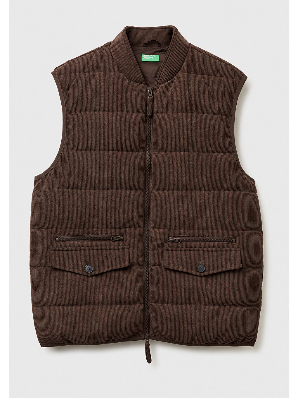 Erkek Koyu Kahverengi Kapitone Fermuarlı Kapaklı Cepli Kadife Yelek-1