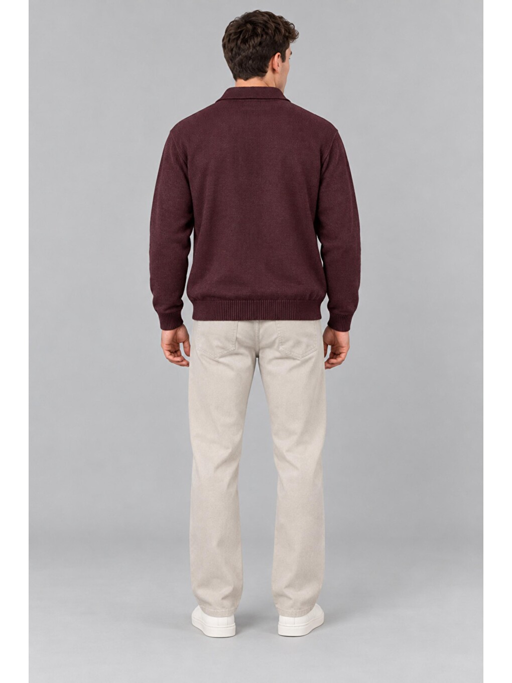 Bordo Oversize Düğmeli Yaka Örgü Kazak Dp 17501_10063-4