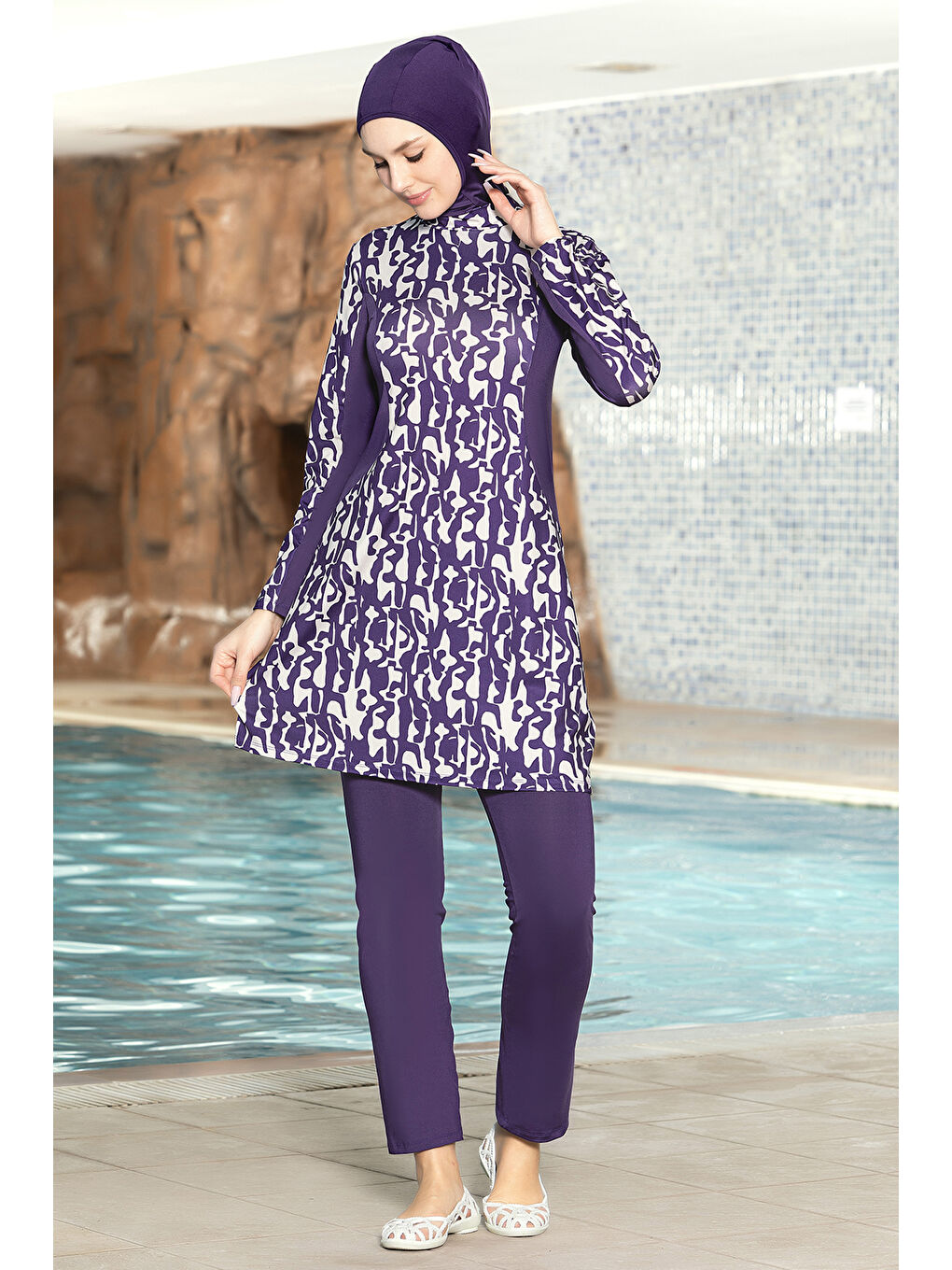 Elastanlı Tam Kapalı Mayo 1265 178 Mor