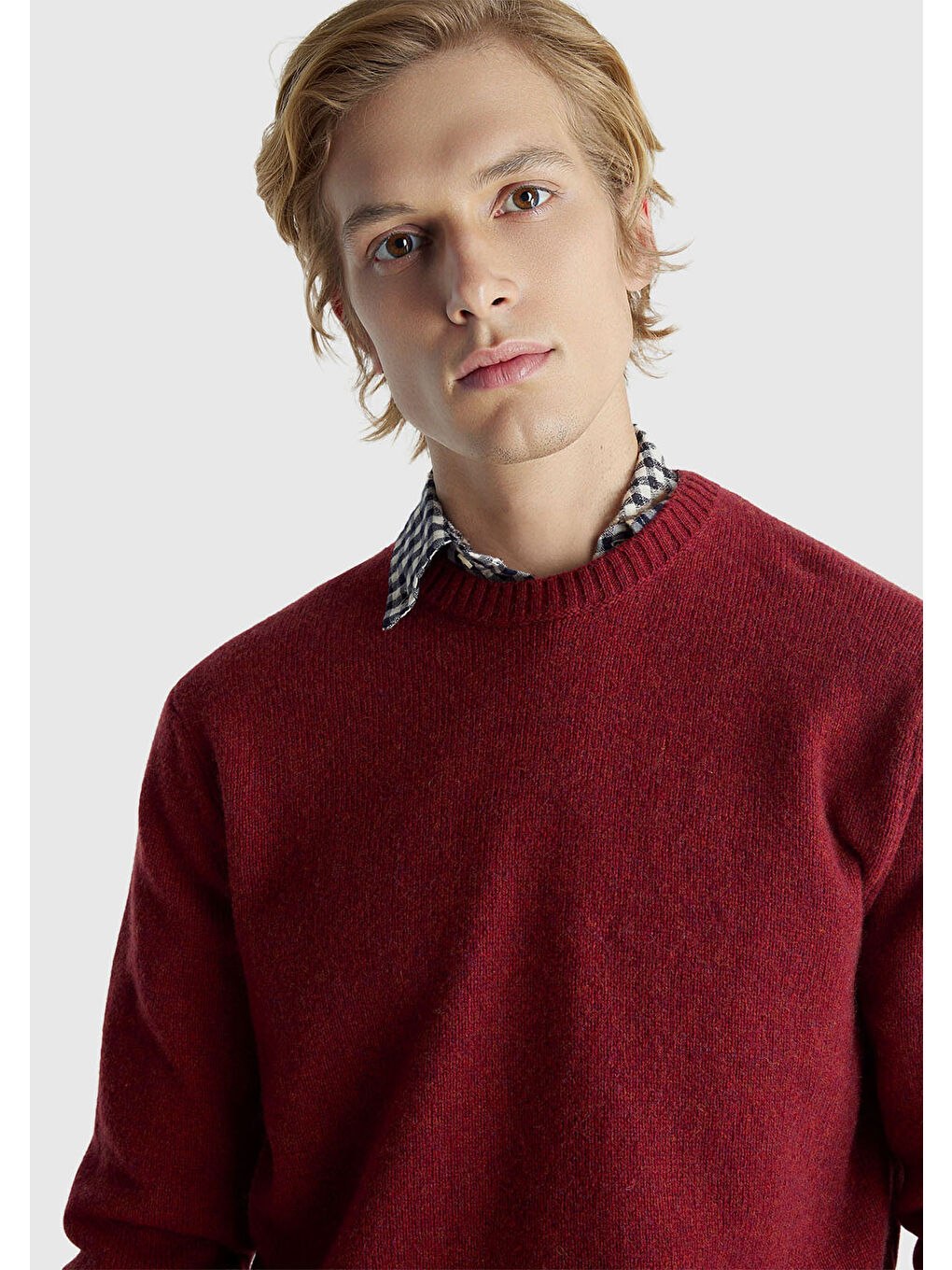 Erkek Bordo Bisiklet Yaka Shetland Kazak-5