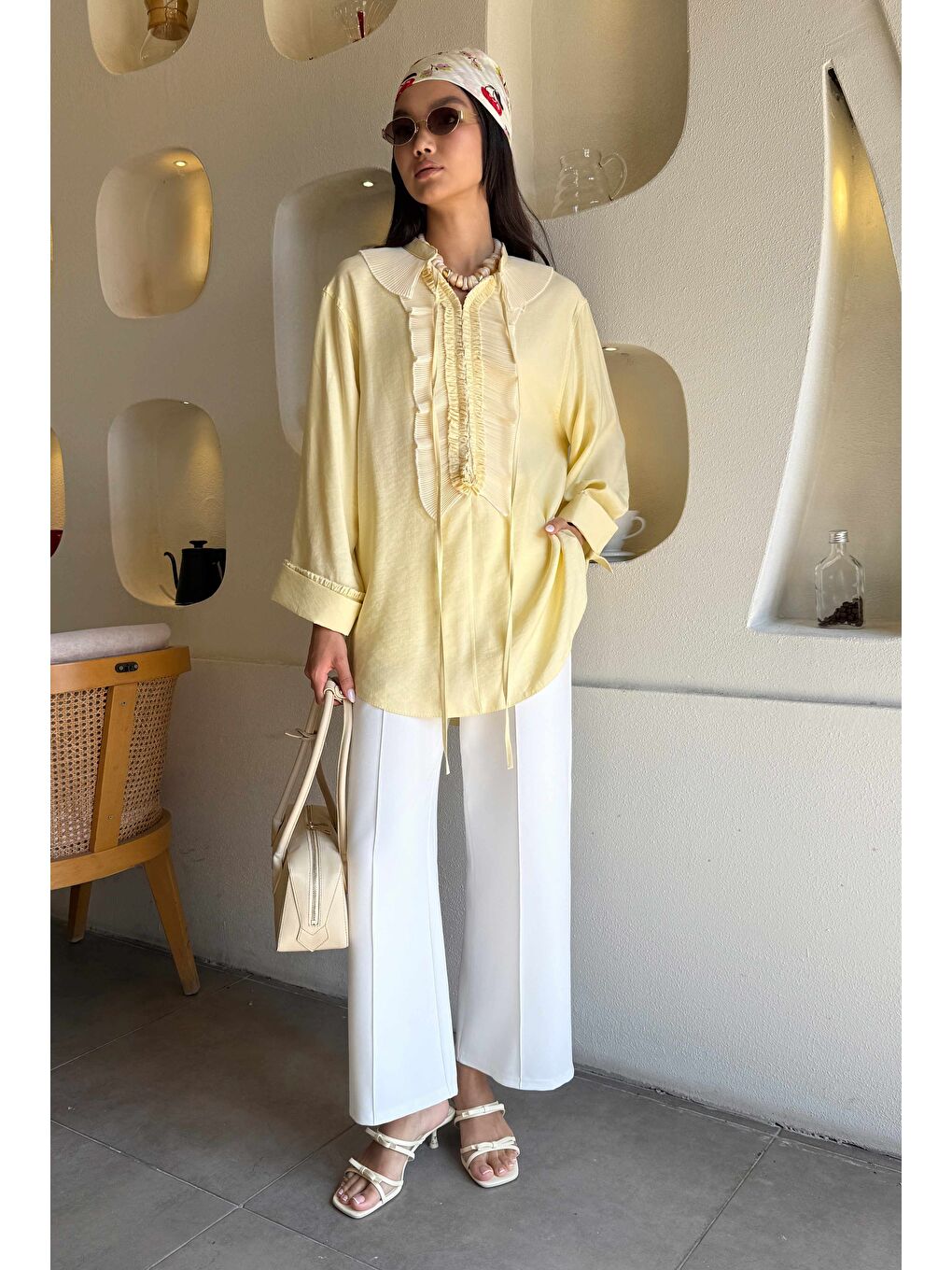 Pilise Detaylı Bluz Soft Sarı