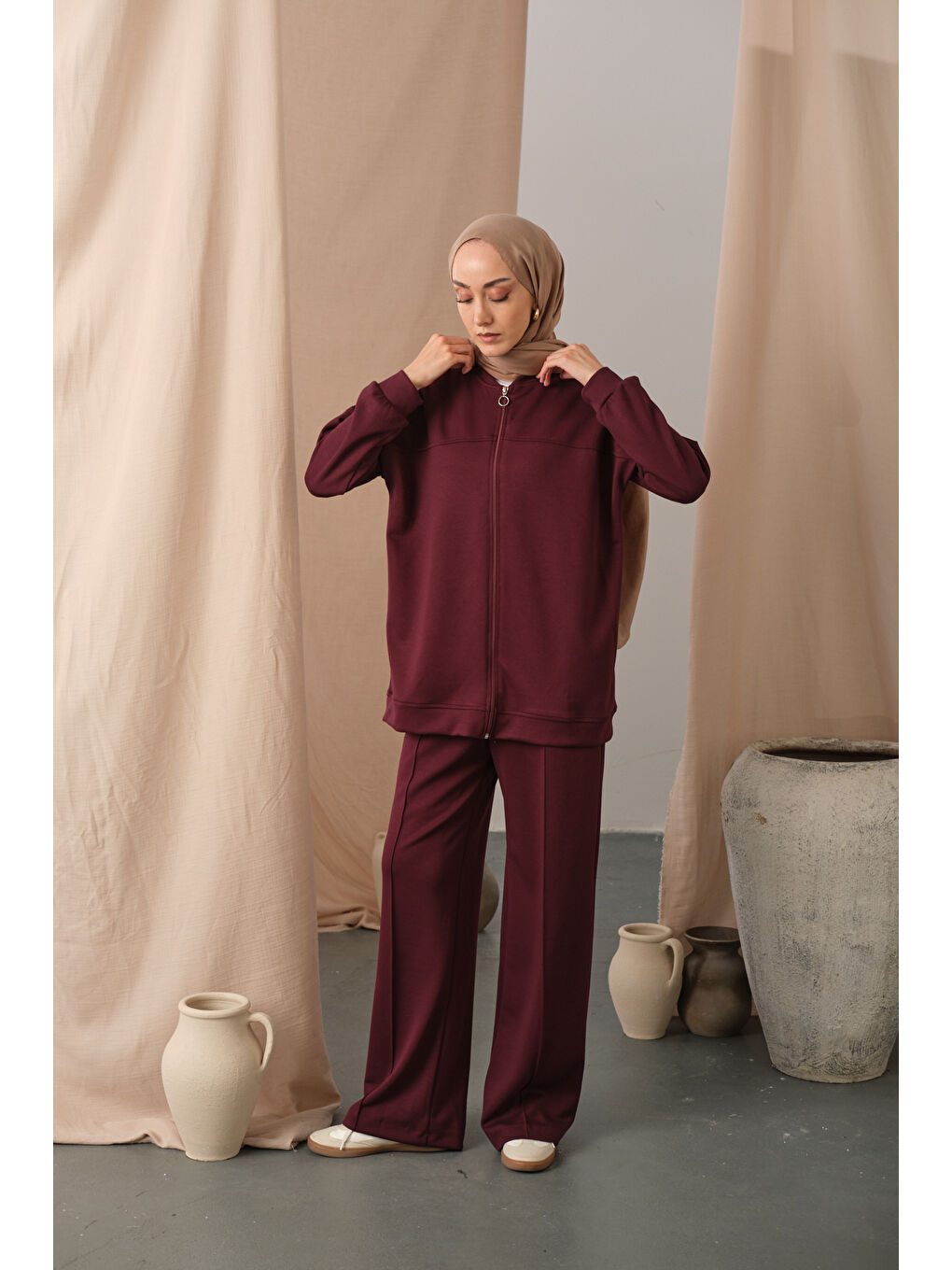 Kadın Çıma Detay İkili Takım Bordo-3