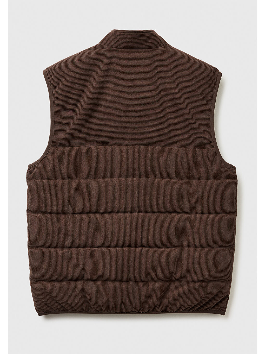 Erkek Koyu Kahverengi Kapitone Fermuarlı Kapaklı Cepli Kadife Yelek-3