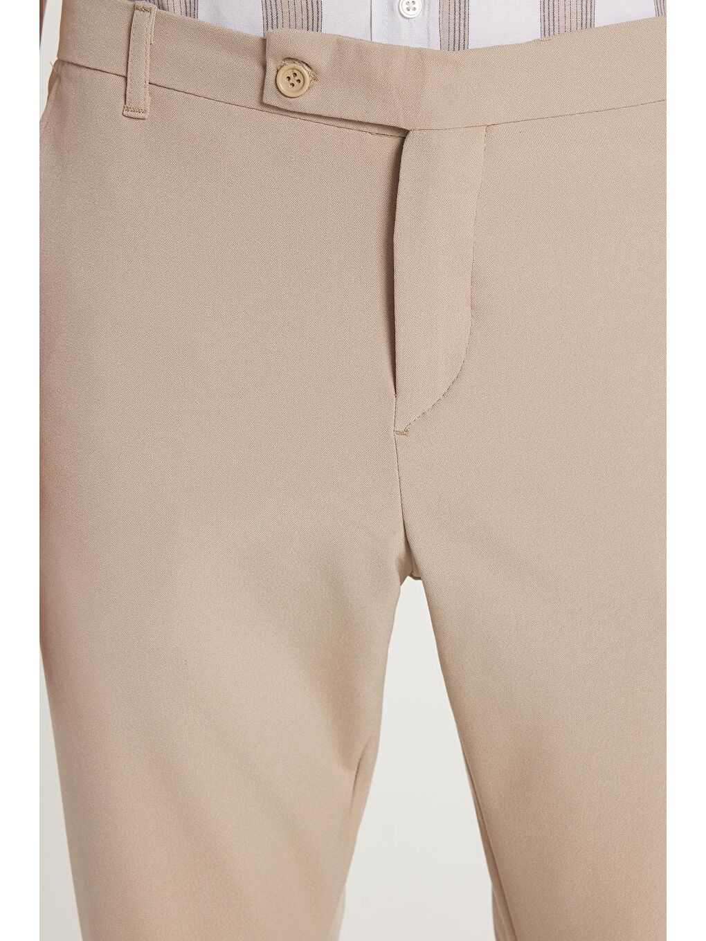 Bej Erkek Slim Fit Dar Kesim Chino Yandan Cepli Pamuklu Taş Pantolon-2