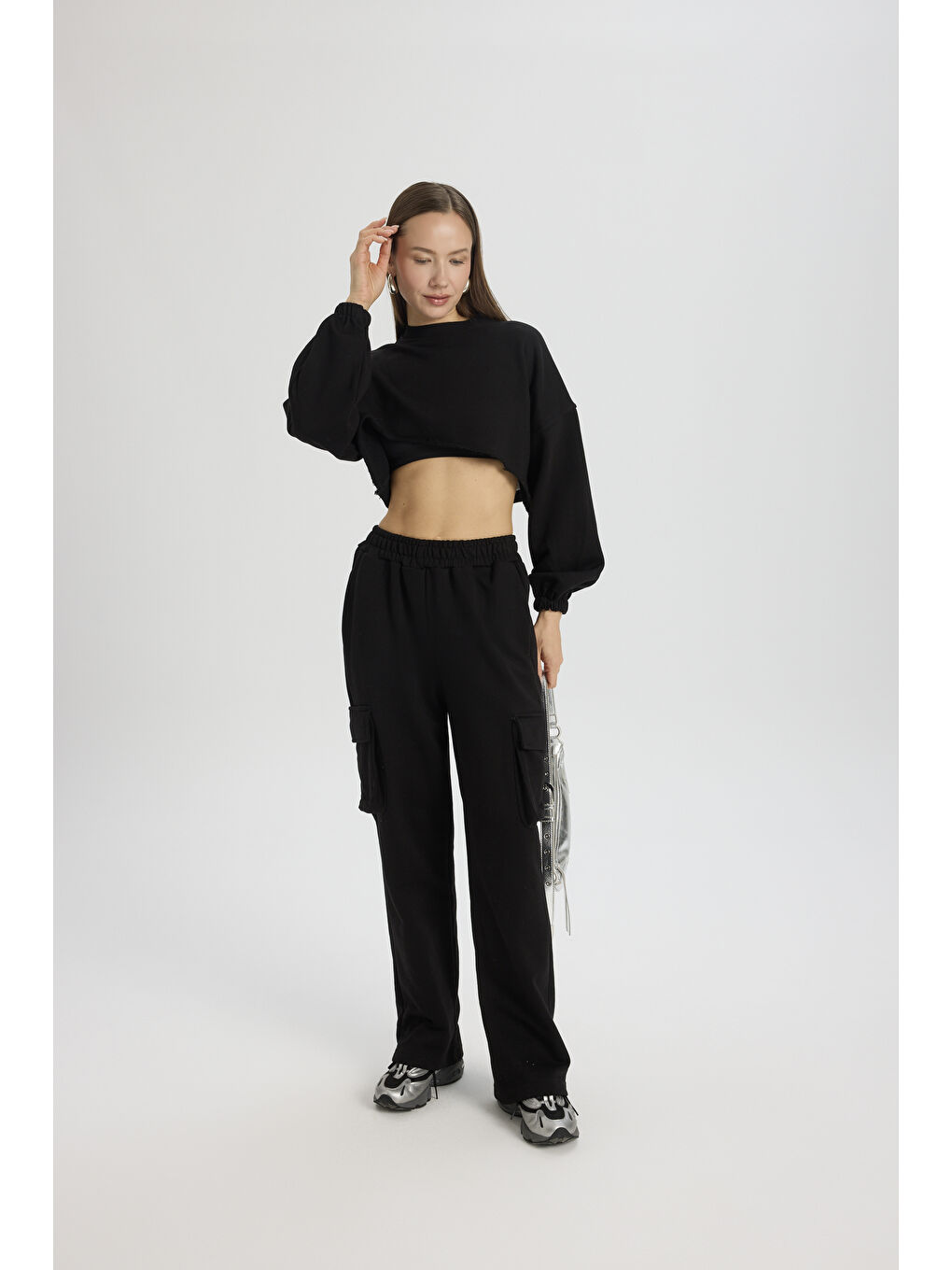 Swan Yandan Cepli Siyah Eşofman Takım-1