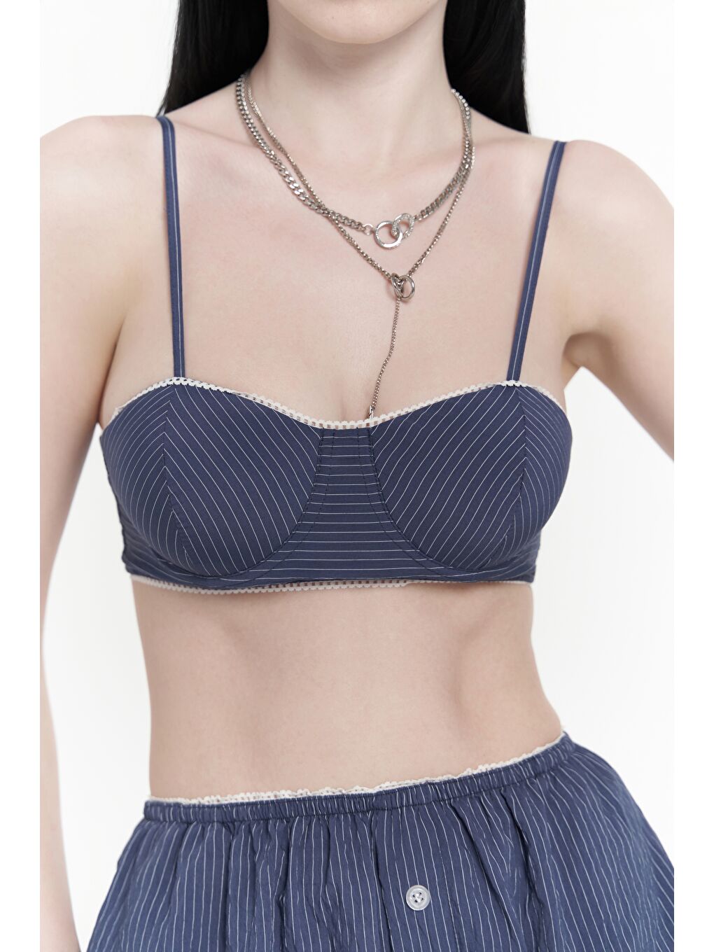 Leda Dantel Detay Şortlu İndigo Üçlü Takım-6