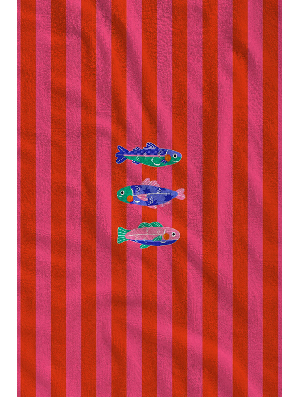 Pembe Kırmızı Çizgili Yaz Sloganlı 70x150 Cm Dijital Baskılı Plaj Ve Banyo Havlusu-1