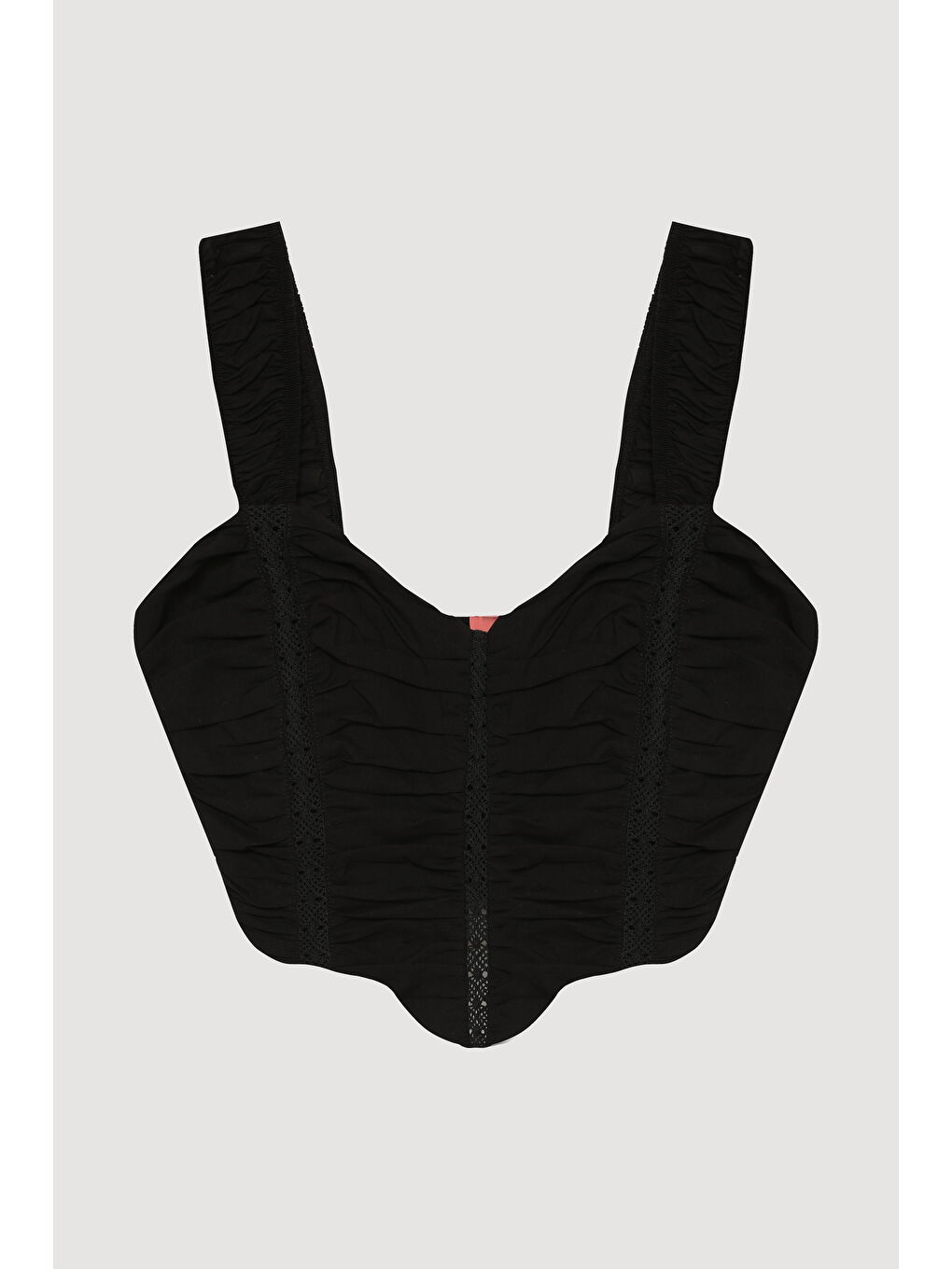 Dantel Detaylı Drapeli Crop Bluz Siyah