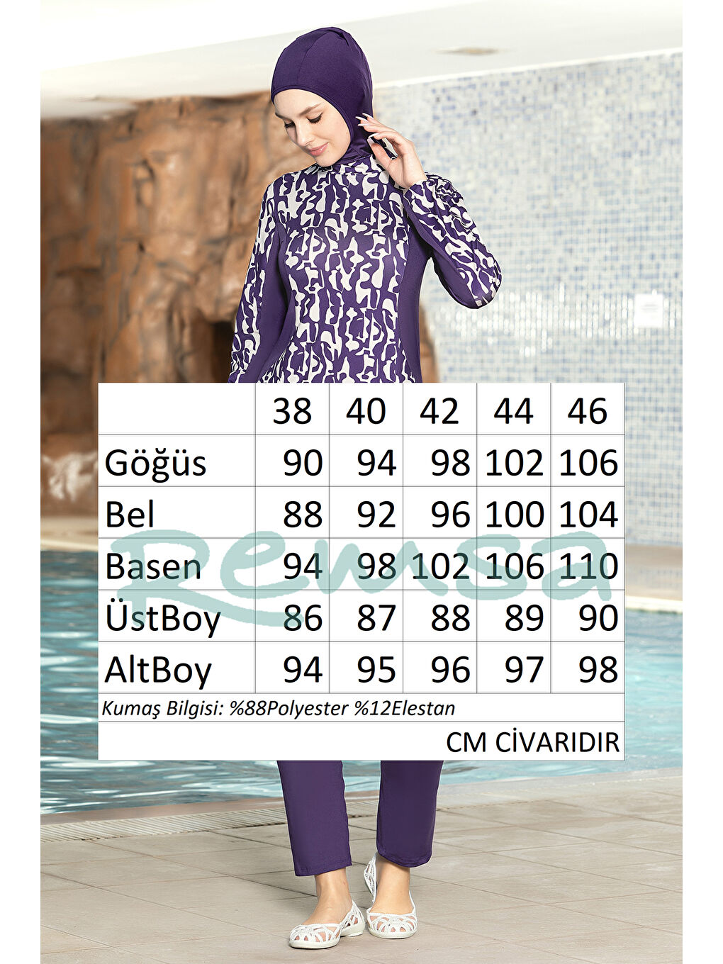 Elastanlı Tam Kapalı Mayo 1265 178 Mor-2