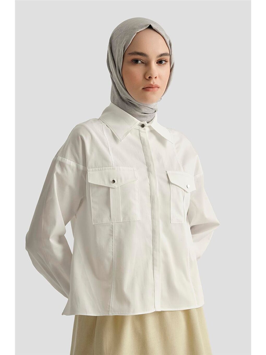 Kargo Cepli Gömlek 25Y3741 Beyaz-1