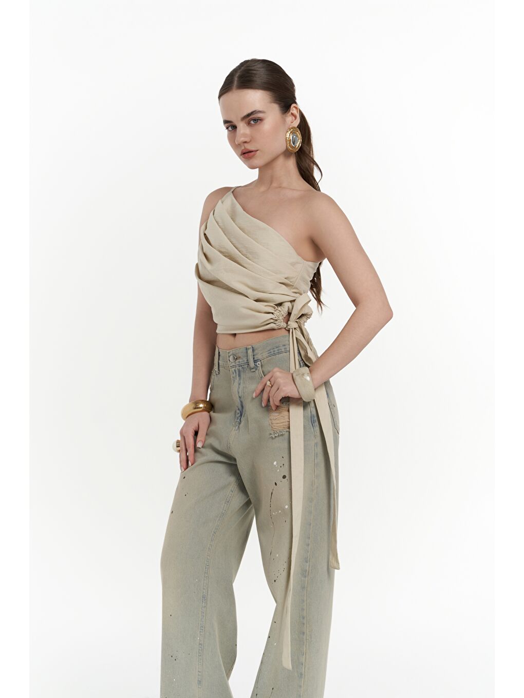 Calista Bağlamalı Bej Crop-2