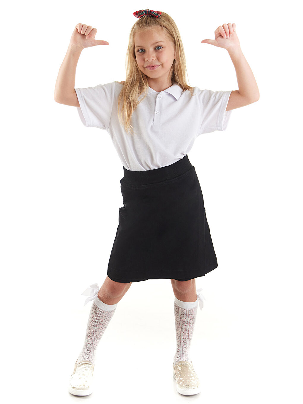 Siyah Kız Çocuk Okul Kaşkorse Beli İpli Şort Etek AK863637