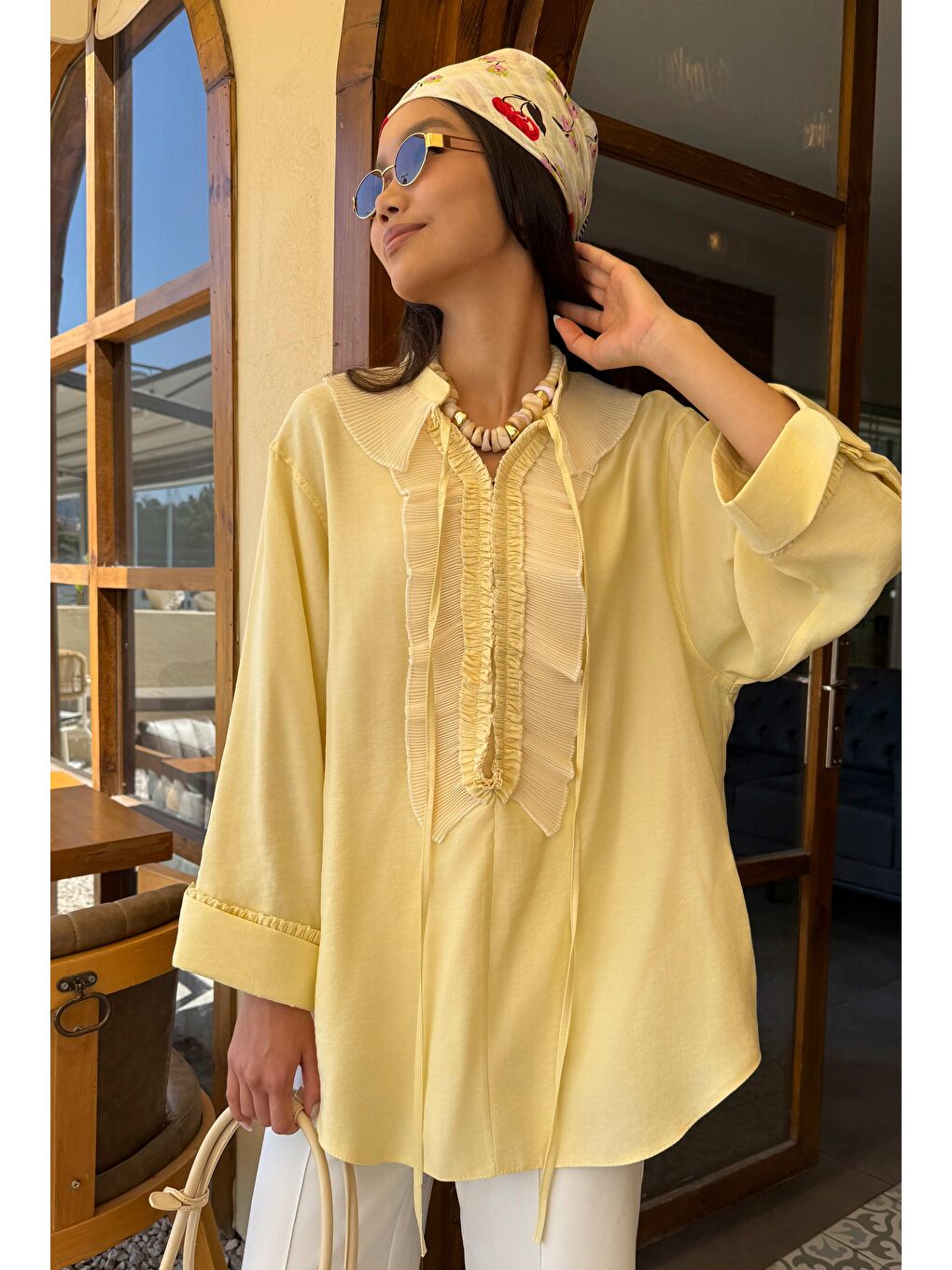 Pilise Detaylı Bluz Soft Sarı-1