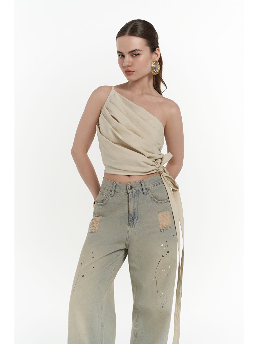 Calista Bağlamalı Bej Crop-3