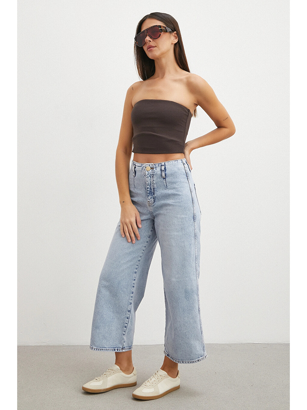 Önü Cepsiz Straight Jean Buz Mavisi-2