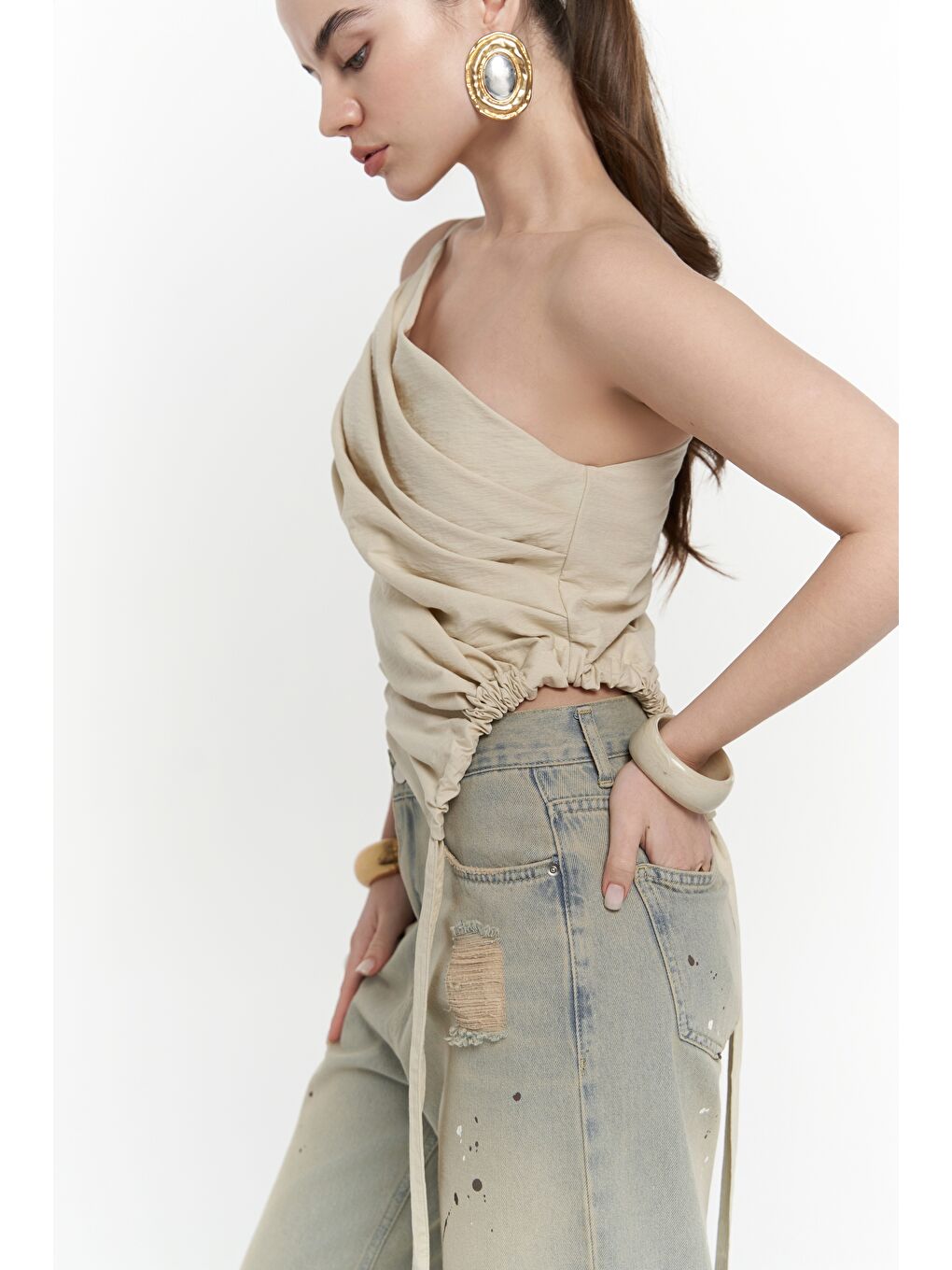 Calista Bağlamalı Bej Crop-5