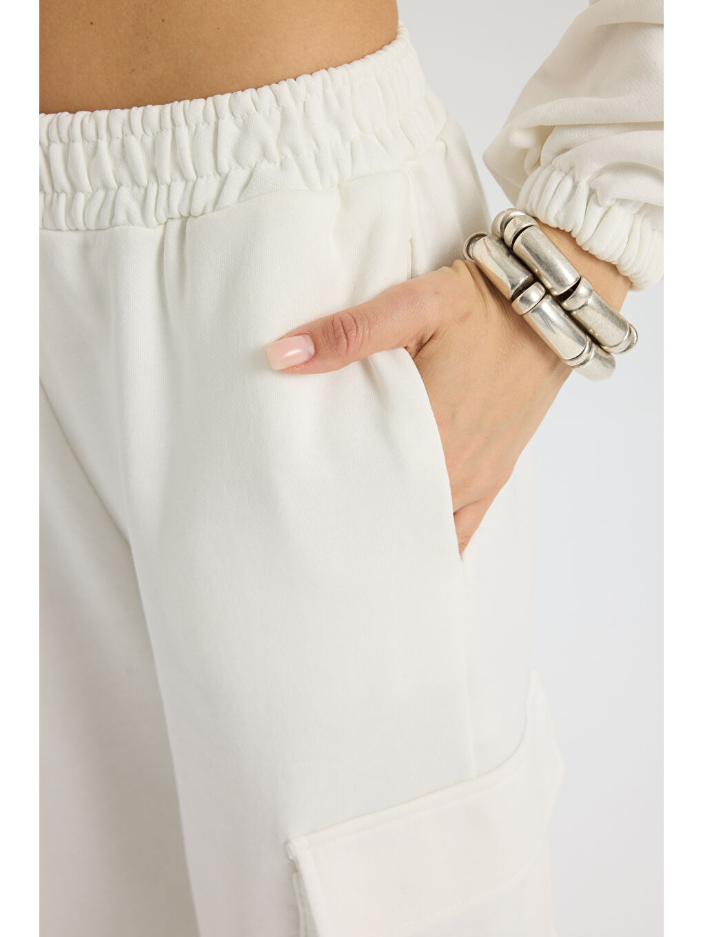 Swan Yandan Cepli Beyaz Eşofman Takım-7