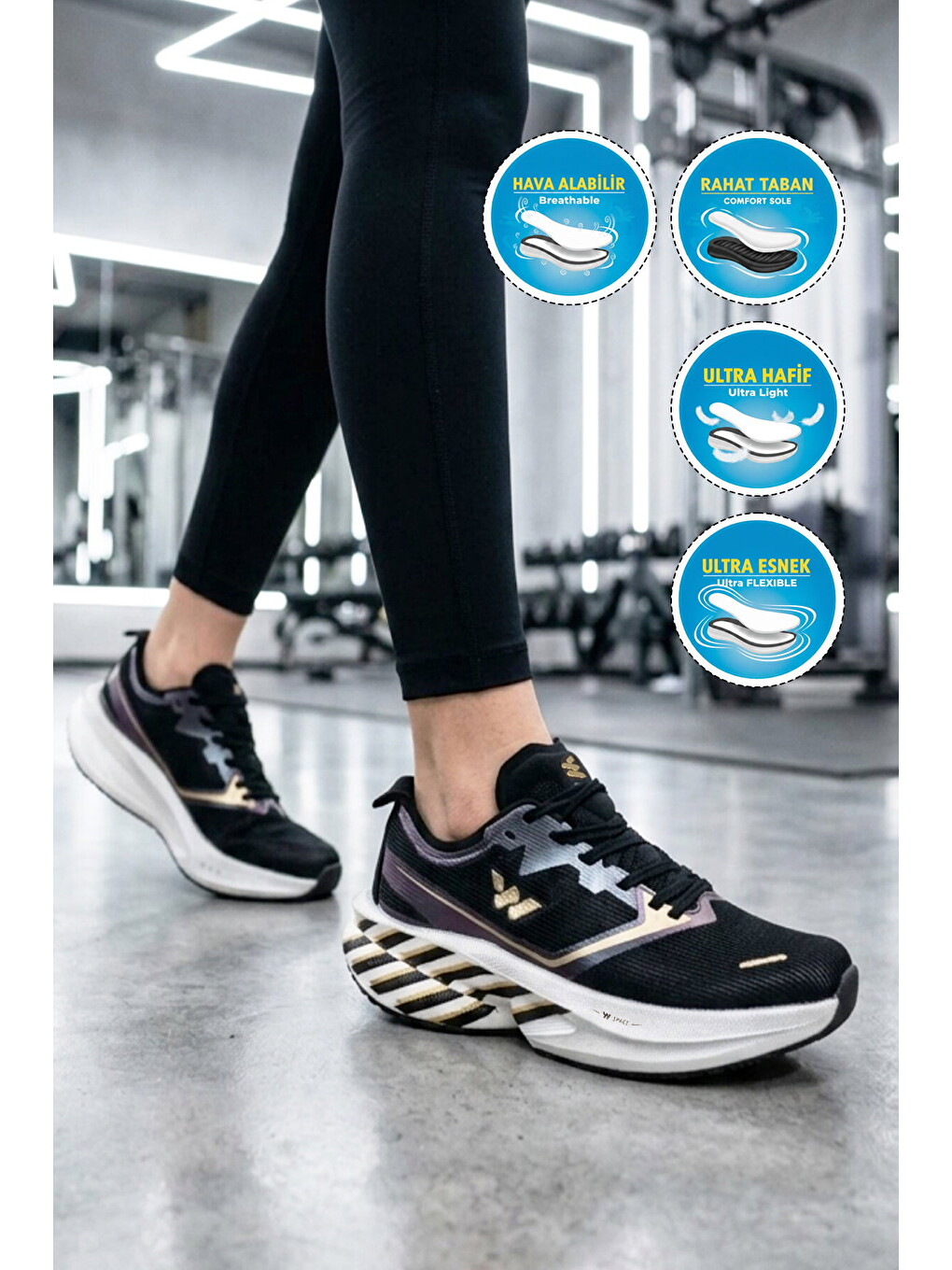 Siyah-altın Hafif Esnek Unisex Koşu Yürüyüş Ve Spor Ayakkabı Space G-2